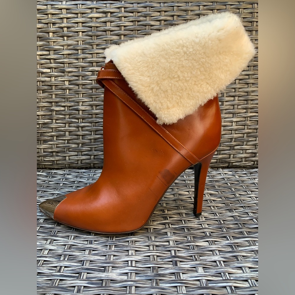 Philosophy di Lorenzo Serafini Shearling Fur Cuff Leather Boots, Size 40, NEW